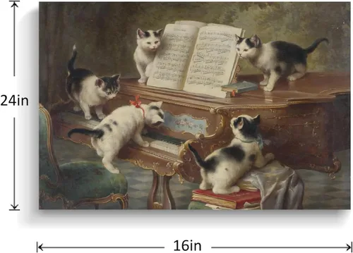 Vista 2 de Lienzo decorativo para pared, diseño de gatos divertidos, impresión de animales de granja, pintura de recital de gatitos, obra de arte enmarcada