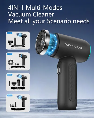 Vista 2 de Aspiradora portátil inalámbrica de mano, 18KPA 4 en 1, aspiradora magnética de mano inalámbrica con luz LED, tiempo de funcionamiento de 30 minutos