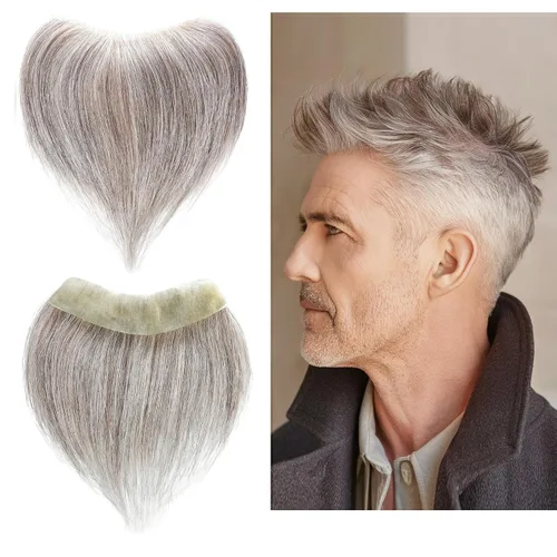 Vista 22 de Extensión frontal de cabello rubio claro para hombres, extensión de cabello lacio con pérdida de línea de cabello humano con cinta adhesiva