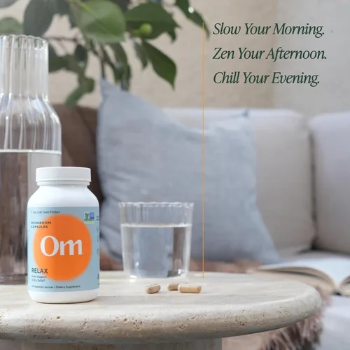 Vista 5 de OM MUSHROOM SUPERFOOD Relax - Cápsulas de hongos, 90 unidades, 30 días, hongos Reishi, Ashwagandha, GABA, L-teanina, magnesio, adaptógenos