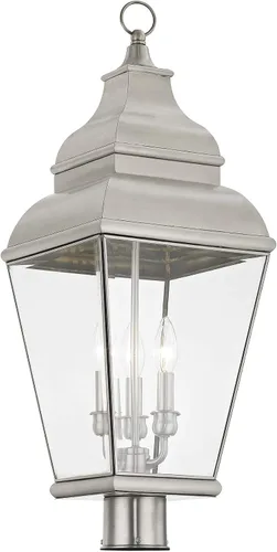 Vista 3 de Livex Lighting 2594-07 Poste exterior con pantallas de vidrio biselado transparente, bronce