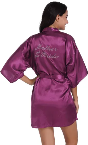 Vista 59 de Bata de boda para mujer, para novia, dama de honor, corta, de satén, kimono, batas de seda para prepararse, fiesta nupcial