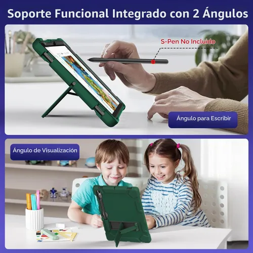 Vista 4 de Funda para Samsung Galaxy Tab S10 Lite/ S10 FE/ S9 FE 5G 10.9 Pulgadas/Galaxy Tab S9 11 Pulgadas 2023, Funda Protectora a Prueba de Golpes con Verde