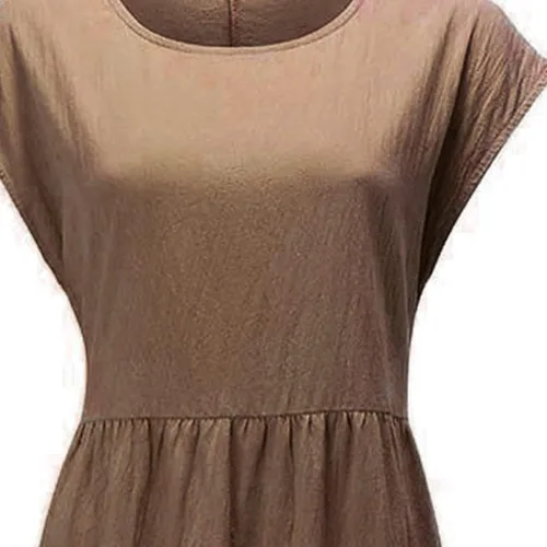 Vista 3 de Akivide Vestido de lino y algodón para mujer, para verano, playa, casual, holgado, sin mangas, cuello redondo, holgado, con bolsillos