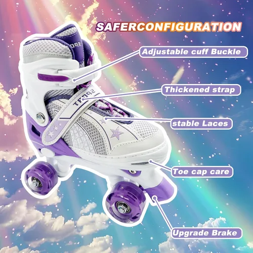 Vista 5 de Kids Roller Skates for Girls Boys Púrpura claro