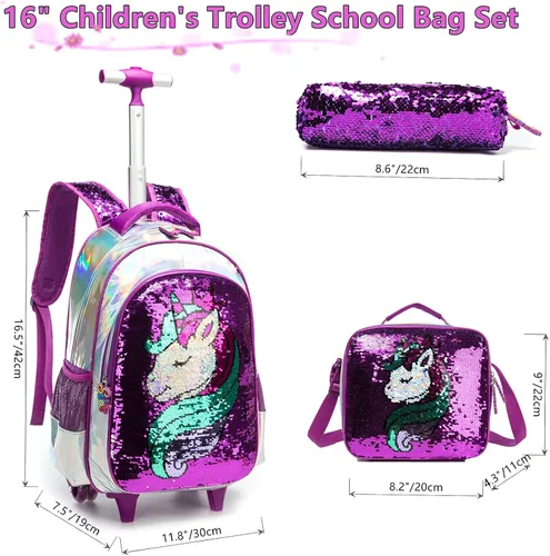 Vista 2 de Egchescebo Mochila con ruedas para niños escolares para niñas con ruedas y ruedas para niños 17-gzlp-bz-lg Lentejuelas