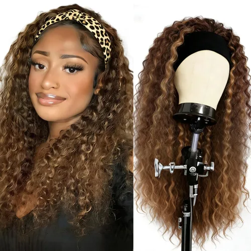 Vista 14 de XSY: Peluca de diadema de cabello humano de onda profunda sin pegamento, sin encaje frontal, peluca de diadema rizada, lista para usar y llevar