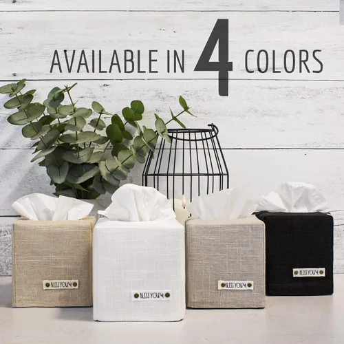 Vista 3 de Elegante funda para caja de pañuelos: este soporte de lino beige cubre instantáneamente tus cajas de pañuelos cuadradas, la cubierta de cubo