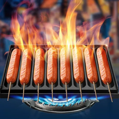 Vista 9 de Pssopp Sartén de salchicha de hierro fundido, bandeja de perrito caliente presazonada de aluminio grueso para estufa de horno
