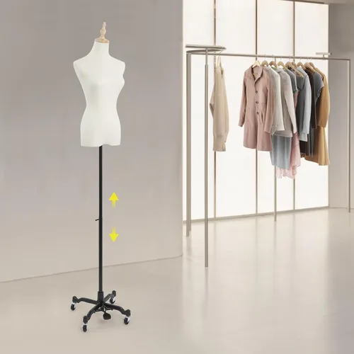 Vista 2 de Forma de vestido ajustable, maniquí de costura femenina, base de modelo de cuerpo rodante móvil, ruedas desmontables, soporte de exhibición de ropa
