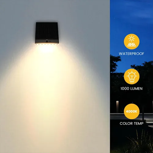 Vista 2 de SOTTLOT Luces Solares para Exteriores, 1000LM IP65 Luces de Inundación Solares Impermeables con 4 Modos, Luz Solar de Pared 4000K con Sensor
