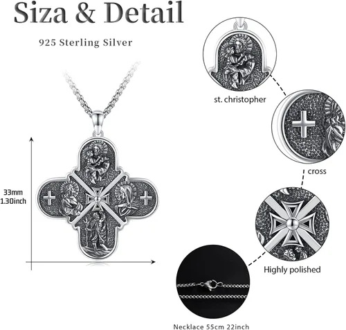 Vista 7 de lotus & leaf Collar con colgante de plata de ley 925 de San CristópaloCalaveraAnubisCruz de cuatro vías, mal de ojoMedalla de San Miguel, joyería