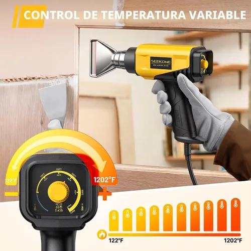Vista 3 de Seekone Pistola de calor de 1800 W Diseño compacto Pistola de aire caliente resistente Control de temperatura variable de 122 ℉-1202 ℉ (50 ℃- 650 ℃)