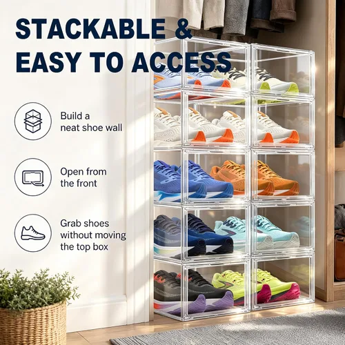 Vista 6 de 1 paquete de cajas de zapatos de acrílico transparente para tamaño 12