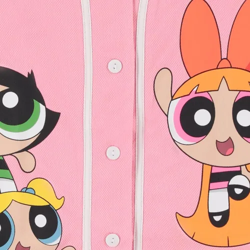 Vista 5 de PowerPuff Girls Ladies Baseball Jersey - Powerpuff Mesh Button Down Baseball Jersey - Blossom Bubble and Buttercup Shirt