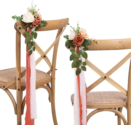 Vista 7 de Arreglo floral de pasillo para la ceremonia de la boda, juego de 10 flores para sillas de la iglesia, decoración para fiestas con flores Azul