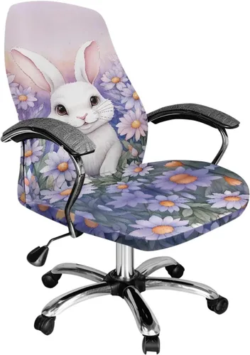 Vista 16 de Xoenoiee Bee Floral Print Office Chair Covers, Stretch Computer Boss Chair Cover with Button High Back Chair Slipcover Anti-Dust Rotating Chair