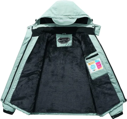 Vista 3 de SUOKENI - Chaqueta de esquí impermeable, para mujer, cálida, de invierno, resistente a la nieve, con capucha, ideal para snowboard
