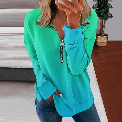 Vista 2 de Kenvina Sudadera con cremallera 34 para mujer, casual, moderna, atlética, de manga larga, estampada, ajuste holgado