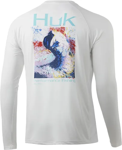 Vista 18 de HUK Camiseta de pesca de manga larga con protección solar para hombre Vc Pursuit Pescado de hueso - Glaciar