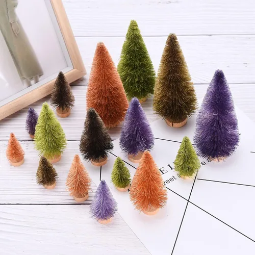 Vista 3 de 16 árboles de sisal artificiales para árbol de Navidad con base de madera, cepillo para botellas de Navidad, árboles de mesa de Navidad