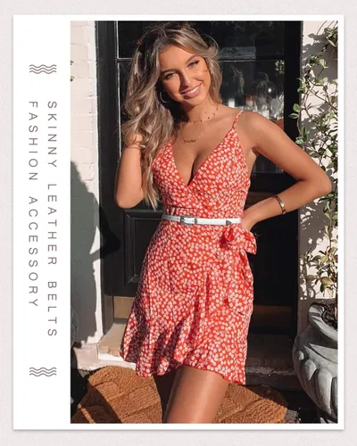 Vista 6 de SUOSDEY Cinturones ajustados occidentales de moda para mujer, cinturón de cuero ajustable para vestidos con hebilla vintage