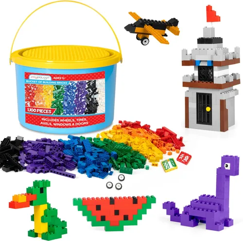 Vista 9 de Play Platoon Juego de ladrillos de construcción de 1100 piezas, 10 bloques de color clásicos, bloques de construcción a granel compatibles