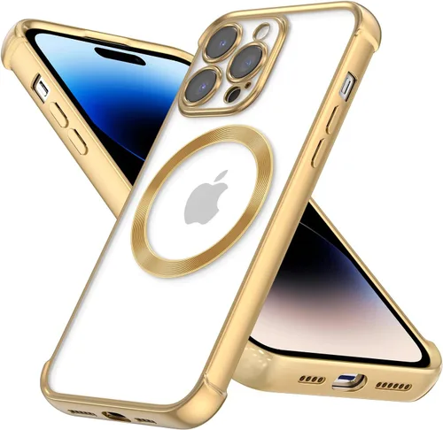 Vista 11 de RALEAVO Funda magnética para iPhone 14 Pro [compatible con Magsafe] [protección contra caídas de grado militar] Funda transparente delgada chapada a