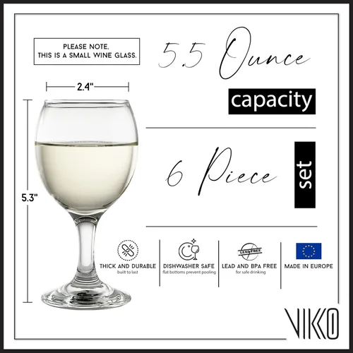 Vista 4 de Vikko Copas de vino pequeñas de 5.5 onzas, juego de 6 hermosas copas de vino redondas de postre, vidrio de tallo duradero, apto para lavavajillas