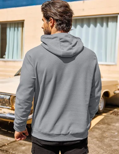 Vista 7 de COOFANDY Sudadera con capucha para hombre, manga larga, casual, con bolsillo, de punto gofre