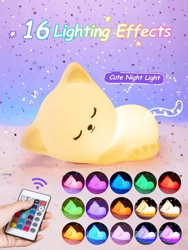 Vista 2 de Mubarek - Luz Nocturna para Niños, lámpara de luz nocturna atenuable de 16 colores, luz nocturna de silicona con control remoto para guardería