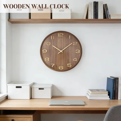 Vista 3 de Maxspace Modern Wall Clock,12 inch Silent Non Ticking Wall Clock,Battery Operated, Analog Wall Clock for Living Room Bedroom Kitchen Office Brown