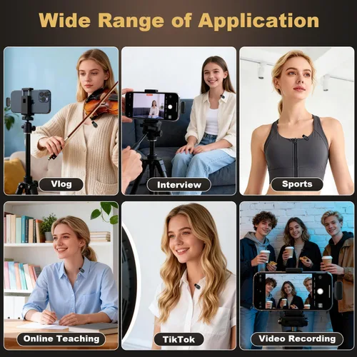 Vista 9 de Mini micrófono inalámbrico Lavalier para iPhone, iPad, Android, batería de larga duración de 30 horas, rango inalámbrico de 100 pies, cancelación
