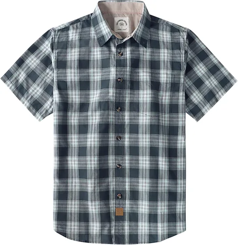 Vista 13 de Dubinik® Camisas de manga corta con botones para hombre, 100% algodón, a cuadros, camisas casuales con bolsillo