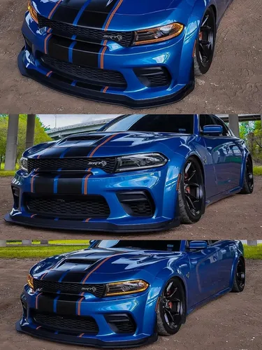 Vista 6 de Divisor de labio delantero para Dodge Charger SRT Hellcat Scat Widebody Impresión de fibra de carbono.