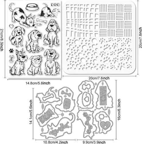 Vista 2 de GLOBLELAND Sellos transparentes de silicona para perros de dibujos animados Schnauzer Pug Dog Cutting Die Dog Claws Fondo PET Paint Craft Stencils