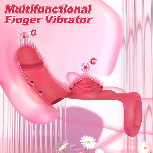 Vista 2 de Vibrador de dedo para adultos, juguetes sexuales - Vibrador de punto G, estimulador de clítoris, juguete de rosa con 9 potentes modos de vibración