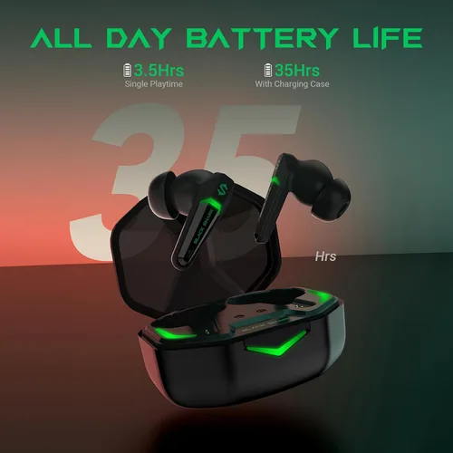 Vista 5 de Black Shark Auriculares Bluetooth inalámbricos, auriculares para juegos IPX4 impermeables con micrófono integrado, modos duales de tiempo