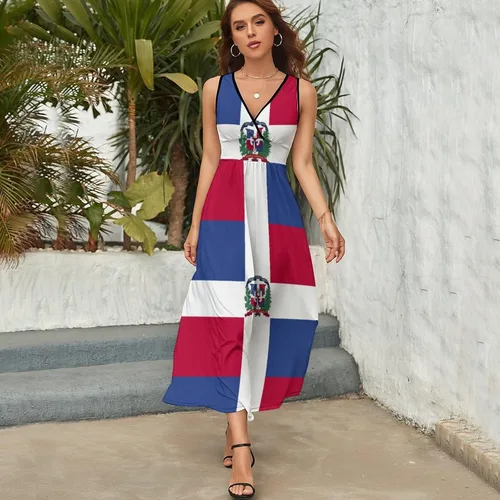 Vista 4 de Vestido sin mangas con la bandera de las Bahamas para mujer, vestido suelto casual de verano, vestido largo de manga corta para niñas, faldas de moda