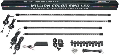 Vista 9 de LEDGlow, 4 unidades. Kit de iluminación LED para carrocería de autos, millones de colores SMD, con control para celular mediante Bluetooth