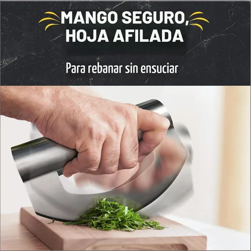 Vista 3 de Herramienta de corte de ensalada Checkered Chef, cuchillo Mezzaluna de acero inoxidable para vegetales
