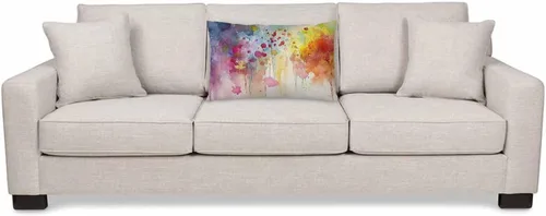 Vista 4 de EKOBLA Funda de almohada de arte abstracto, acuarela, lienzo de color azul, amarillo, rojo, vívido salpicaduras, decoración lumbar, funda