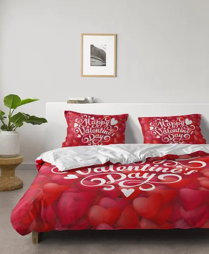 Vista 2 de Juego de funda de edredón de 4 piezas tamaño Queen, juego de ropa de cama suave para el día de San Valentín, sábana plana, fundas de almohada