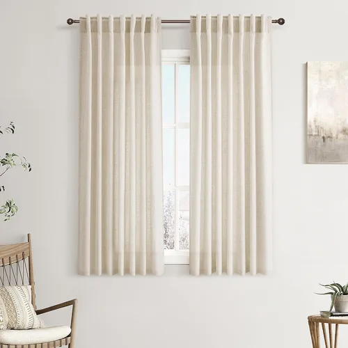 Vista 73 de Joywell - Cortinas de lino de 96 pulgadas de largo para sala de estar Natural