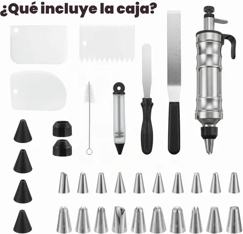 Vista 7 de Juego de 34 herramientas para decoración de postres, herramientas de decoración de pasteles, suministros de glaseado, acero inoxidable, herramienta