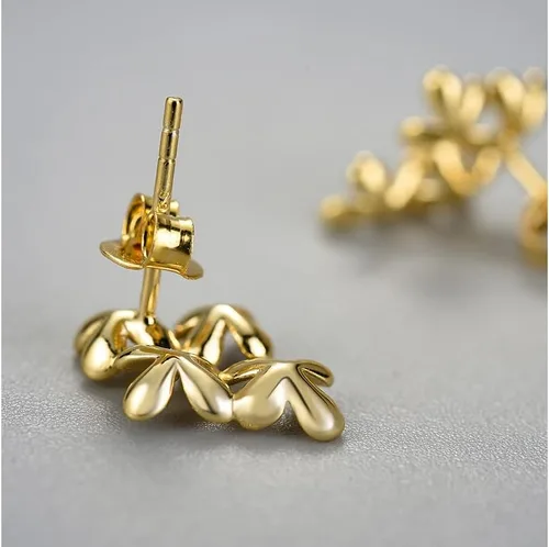 Vista 3 de Pendientes de flores de diseño con estilo en plata esterlina 925 chapada en oro amarillo joyería fina hecha a mano para mujer - PremiumPearl, Metal