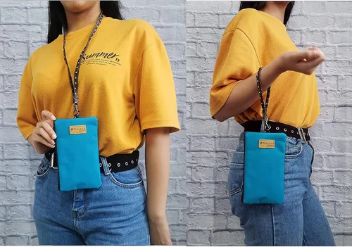 Vista 2 de Tainada Bolso de pulsera para teléfono 2 en 1 con pantalla táctil de ventana transparente y cordón desmontable para el cuello, correa de muñeca
