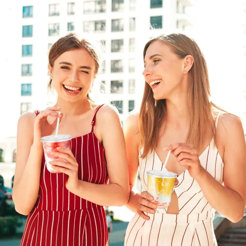 Vista 8 de Paquete de 25 vasos desechables de plástico transparente con tapas y pajitas, tazas de café helado de fondo redondo de 12 onzas, tazas de bebidas
