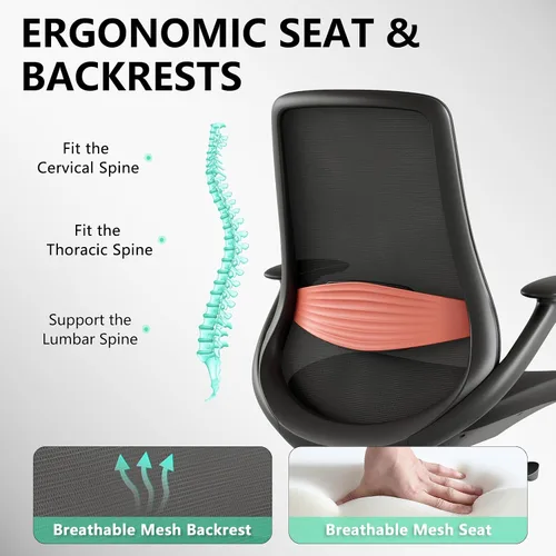 Vista 6 de BV Silla de oficina ergonómica, silla de escritorio ejecutiva con respaldo alto con reposabrazos 2D, soporte lumbar ajustable, silla de computadora