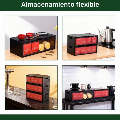 Vista 7 de Organizador apilable de bambú para bolsitas de té, juego de cajas de gran Negro